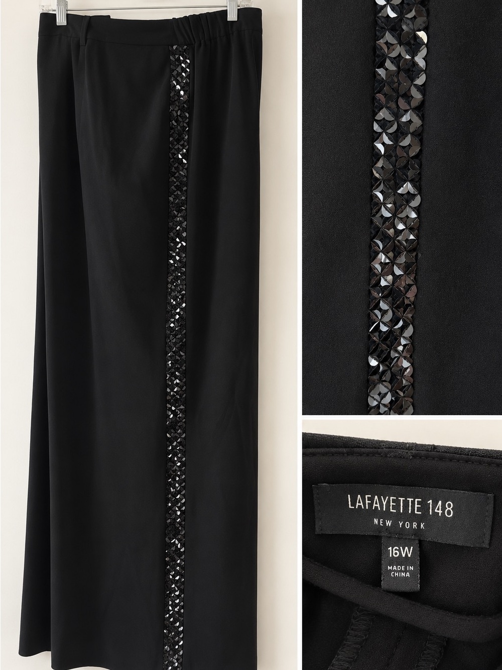 Lafayette 148 New York Black Tuxedo Trousers with Sequin Stripe